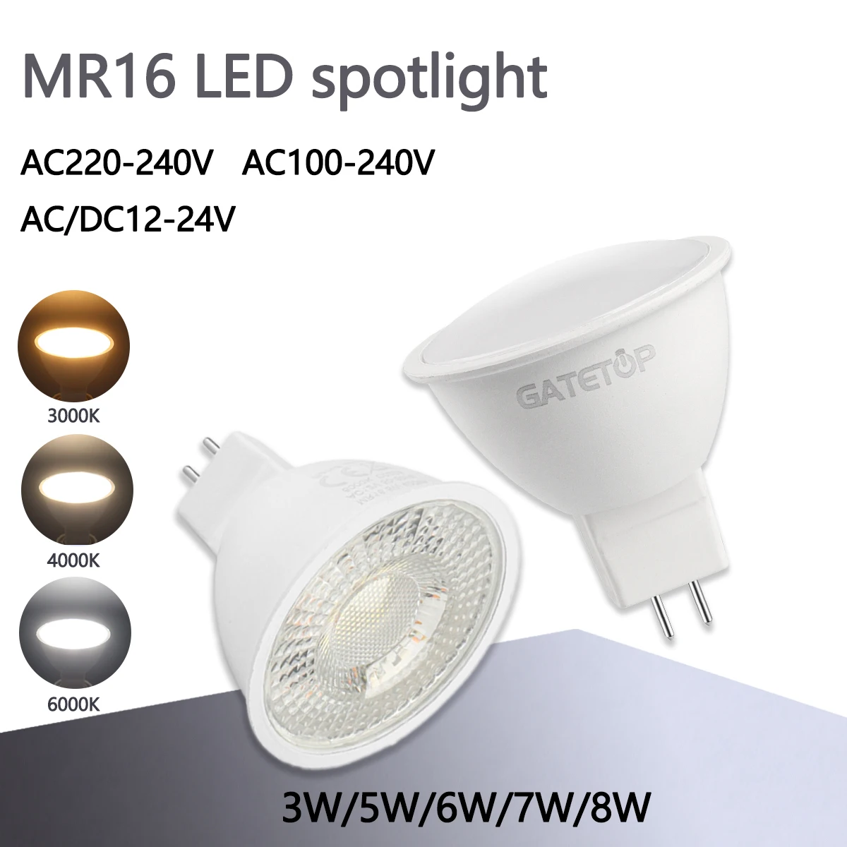 50PCS MR16 Lampada GU5.3 Base Bulb LED Spotlight AC110V 220V 12V Bombilla Spot Light Replace The 40W Halogen Lamp Home Derection