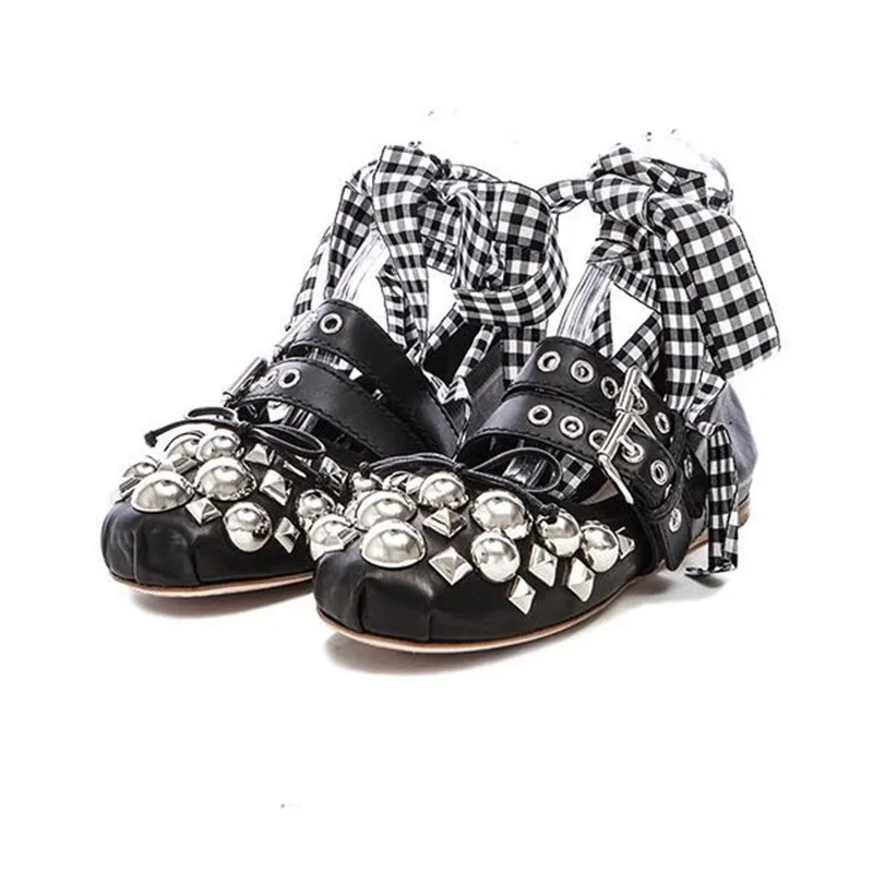 2024 Summer New Fashion Bowknot Lace-up Rivet Soft Bottom Shoes Punk JK Sweet Cute Elegant All-Match Casual Y2k Shoes for Women