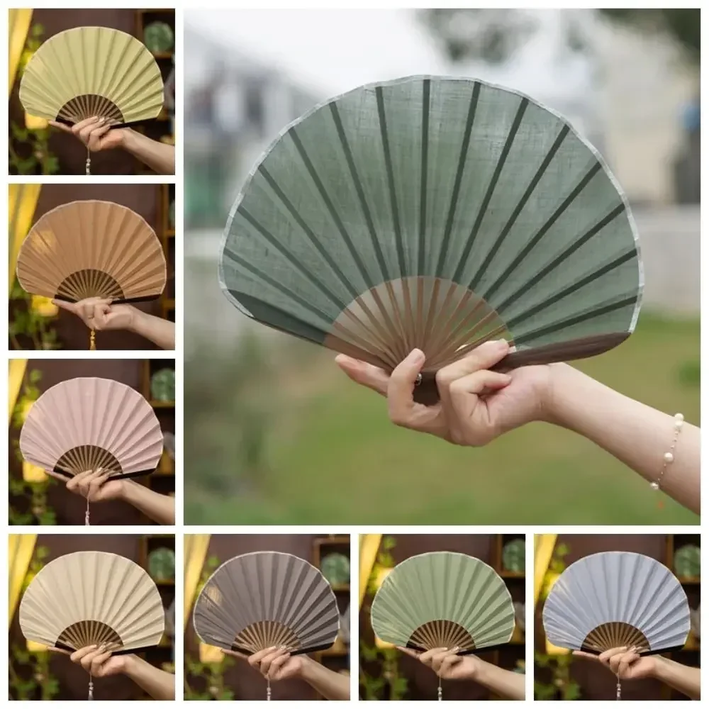Retro Solid Color Cotton Linen Portable Folding Fan - Cute and Compact Design