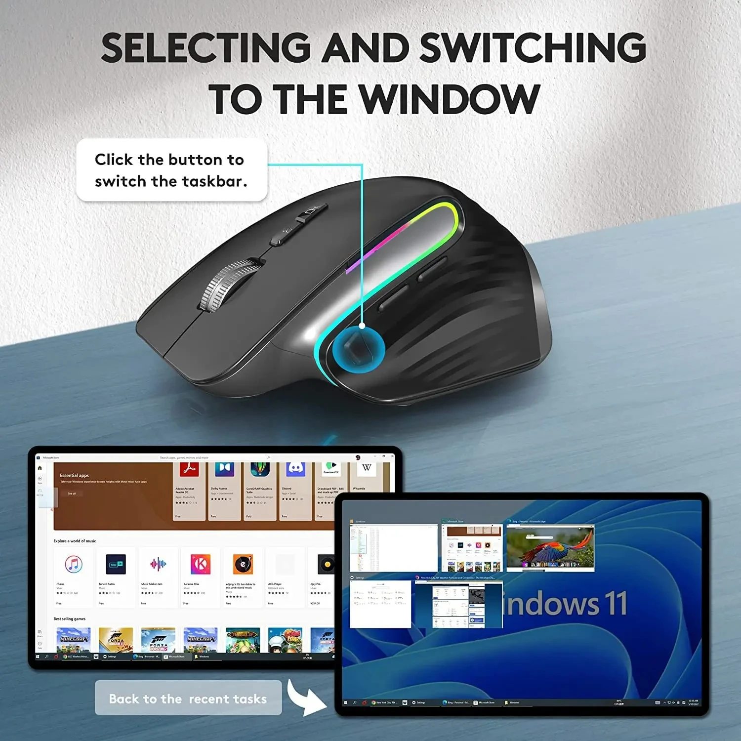 Mouse sem Fio Bluetooth Tri-mode Gaming 2.4g Mute Ergonômico Usb-c Rgb Recarregável 5dpi Laptop pc Tablet Macbook - Imagem 5