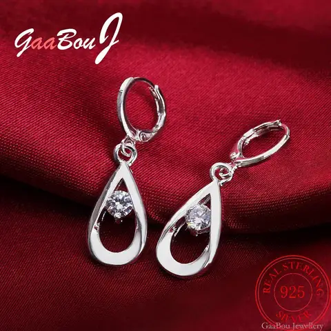 925 Stamp Silver Color Water Drop Zircon Rings Earrings Dangle For Women Trends Exaggerated Party Retro Jewelry GaaBou