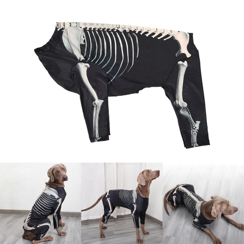 

H55E Pet Halloween Party Costume Hooded T-Shirt Dog Photo Clothes Skeleton Sweater
