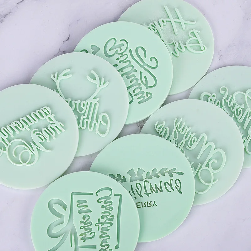 Cookie Cutter Cookie Mould Fondant Cutter Cookie Printing Mold Baking Mold Baking Decorating Tools FAIS DU Merry Christmas Embossed Mold Acrylic Cookie Embosser Cake Decoration Fondant Letter Biscuit Print