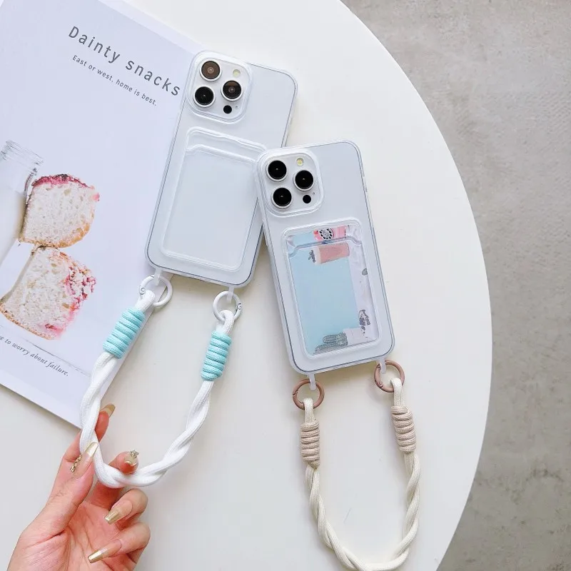 Versatile Clear TPU Card Slot Lanyard Case with Short Strap