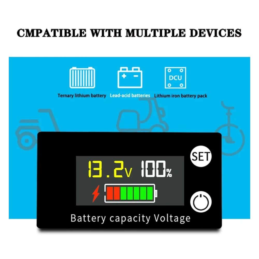 DC 배터리 전압계 DC 8V-100V 용량 표시기 전력계 리튬 LiFePO4 납산 셀 6133A LCD 배터리 용 12V 24V 48V
