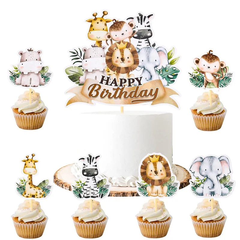 Décorations Gâteau Animaux Jungle - Pour Anniversaire Enfant, Thème Forêt - Lot Complet Non Comestible