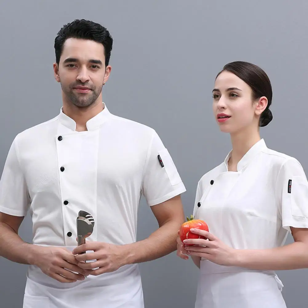 

Chef Clothes Chef Top Stain-resistant Unisex Chef Shirt with Stand Collar for Kitchen Bakery Restaurant Short Sleeve for Waiters