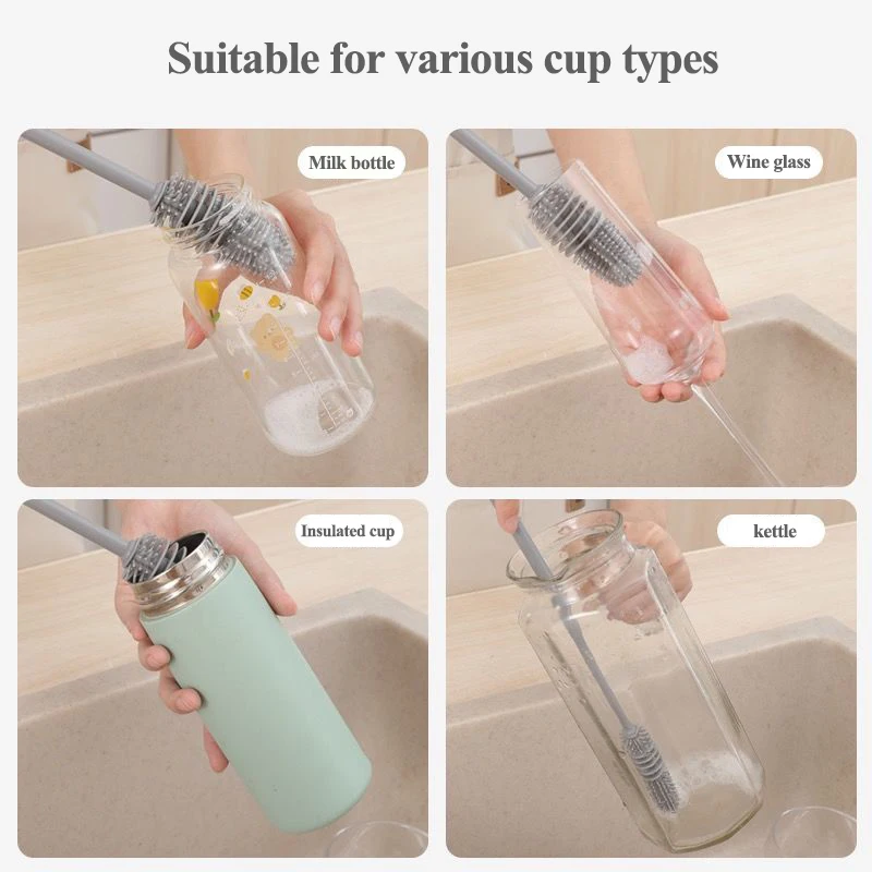 Silicone Cup Brush Milk Bottle Cleaning Brush Long Handle Water Bottles Cleaner Glass Cup Cleaning Brush Kitchen Cleaning Tools 6