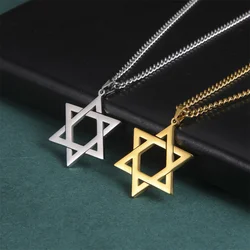 Amulet David Star Men Pendant Necklace Gold Color Kabbalah Jewish Charms Judaica Israel Religious Symbols Supernatural Jewelry