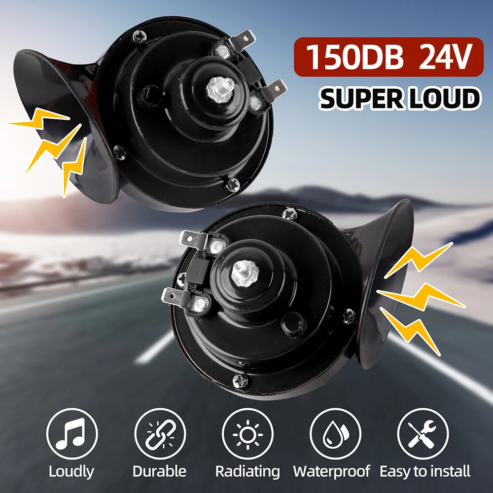 Car Horn 24V Double Horn for Trucks Trains Motorcycles Electric Snails Black