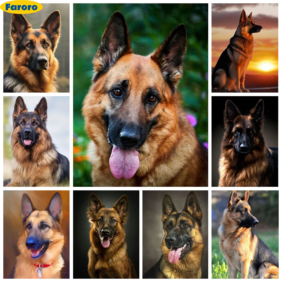 Diamond Painting Set Diamond Art Painting Kit Diamond Painting German Shepherd Dog 5D Diamond Painting Pet Dog DIY Diamond Embroidery Crystal Cross Stitch Creativity Hand Gift Home Wall Decor