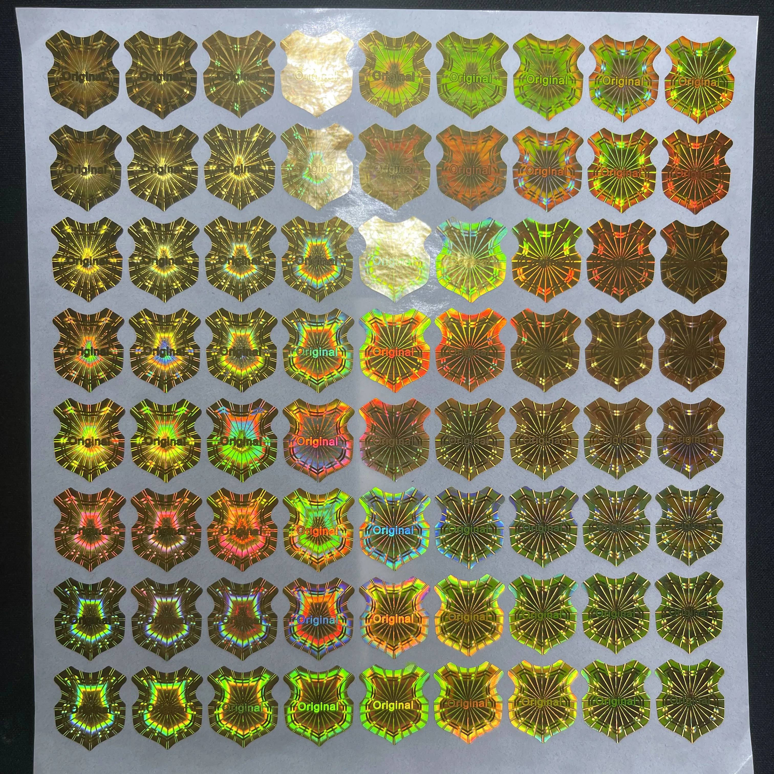 

Spot 100% holographic original authentic anti-counterfeiting label, 16X19mm laser warranty one-time sticker, gold genuine sticke