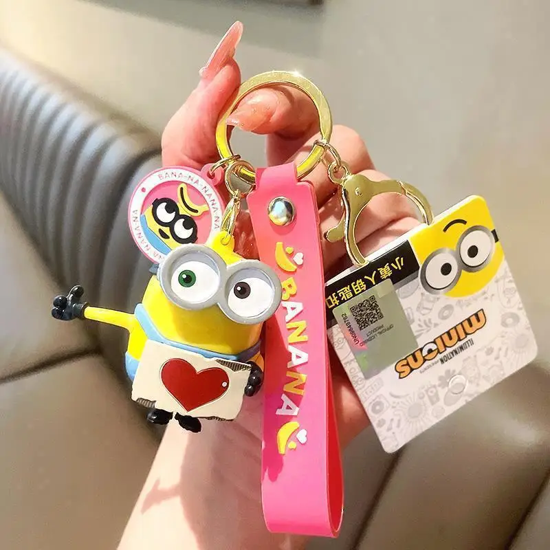 

New MINISO Kawaii Cartoon Playful Little Yellow Person Keychain Cute Anime Backpack Girl Heart Pendant Couple Gift Toys for Kids