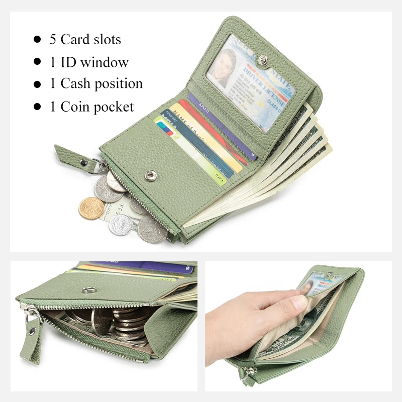 AlphaHide Genuine Leather Bifold Wallet For Women - RFID Blocking, Compact With Zipper Coin Pocket & Removable Card Case - View #9