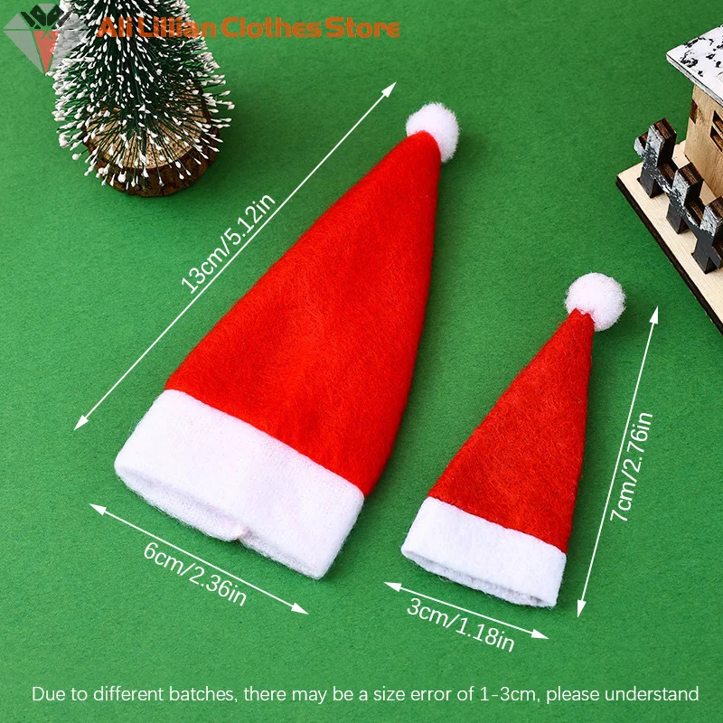 10Pcs Christmas Hats Mini Santa Claus Hat Lollipop Caps Wine Bottle Covers For Xmas Dinner Decoration New Year Party Supplies