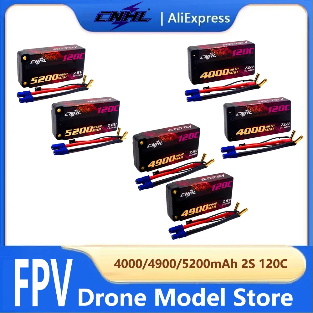 Lot de 2 batteries LiPo CNHL 2S 5200mAh 120C HV Shorty Hard Case EC3 pour RC