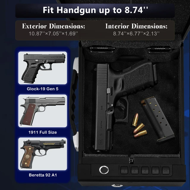 Biometric Technology Portable Gun Safe Box Tuya APP Password Fingerprint Key Unlock Cold-rolled Steel Material Safe Security Box 3