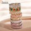 ZAKOL Fashion Murtilcolor Baguette Zirconia Rings for Women Marquise Crystal Men Ring Wedding Party Jewelry Gift
