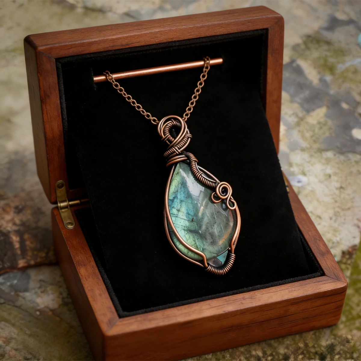 Mystic Labradorite Wire-Wrapped Pendant Necklace S9324d5a301e847be87acc4de5ed8b827J