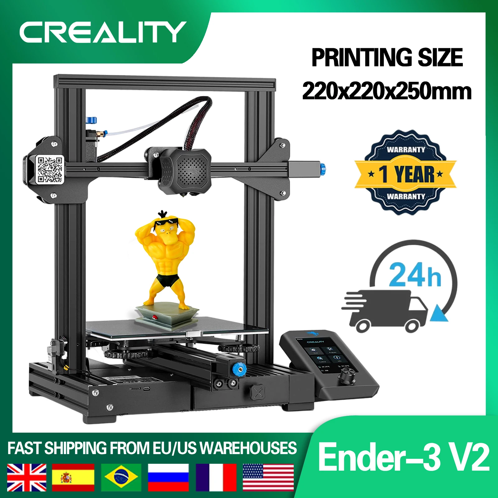 

3D принтер Ender-3 V2, бесшумная материнская плата TMC2208 UI и 4,3 дюймовый цветной ЖК-карборунд, стеклянная кровать, Creality, 3D принтер s x мм