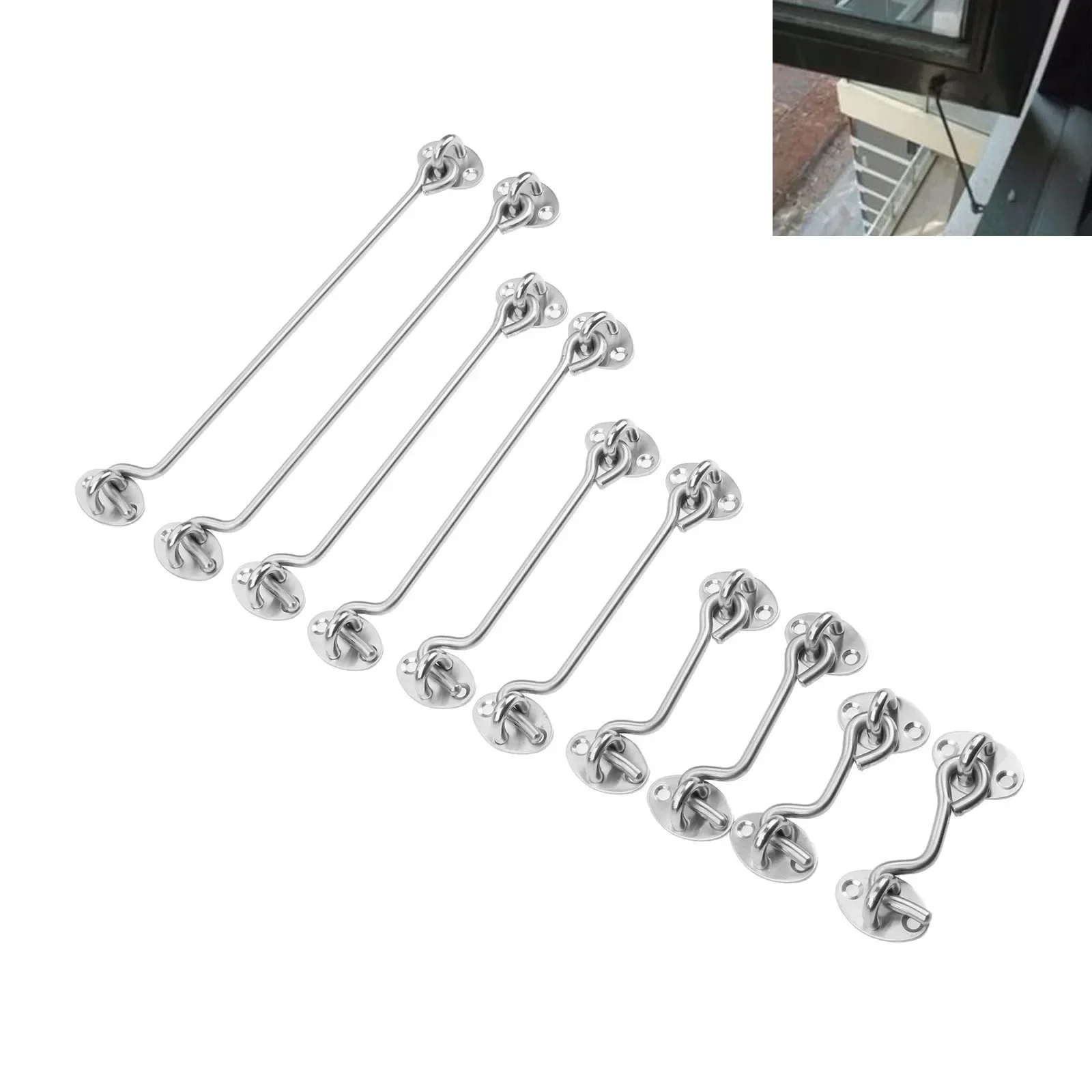 2Pcs Cabin Door Window Hook and Eye Latch Lock Shed Gate Catch Silent Holder with Screws Stainless Steel 3/4/6/8/10/12/14/16inch