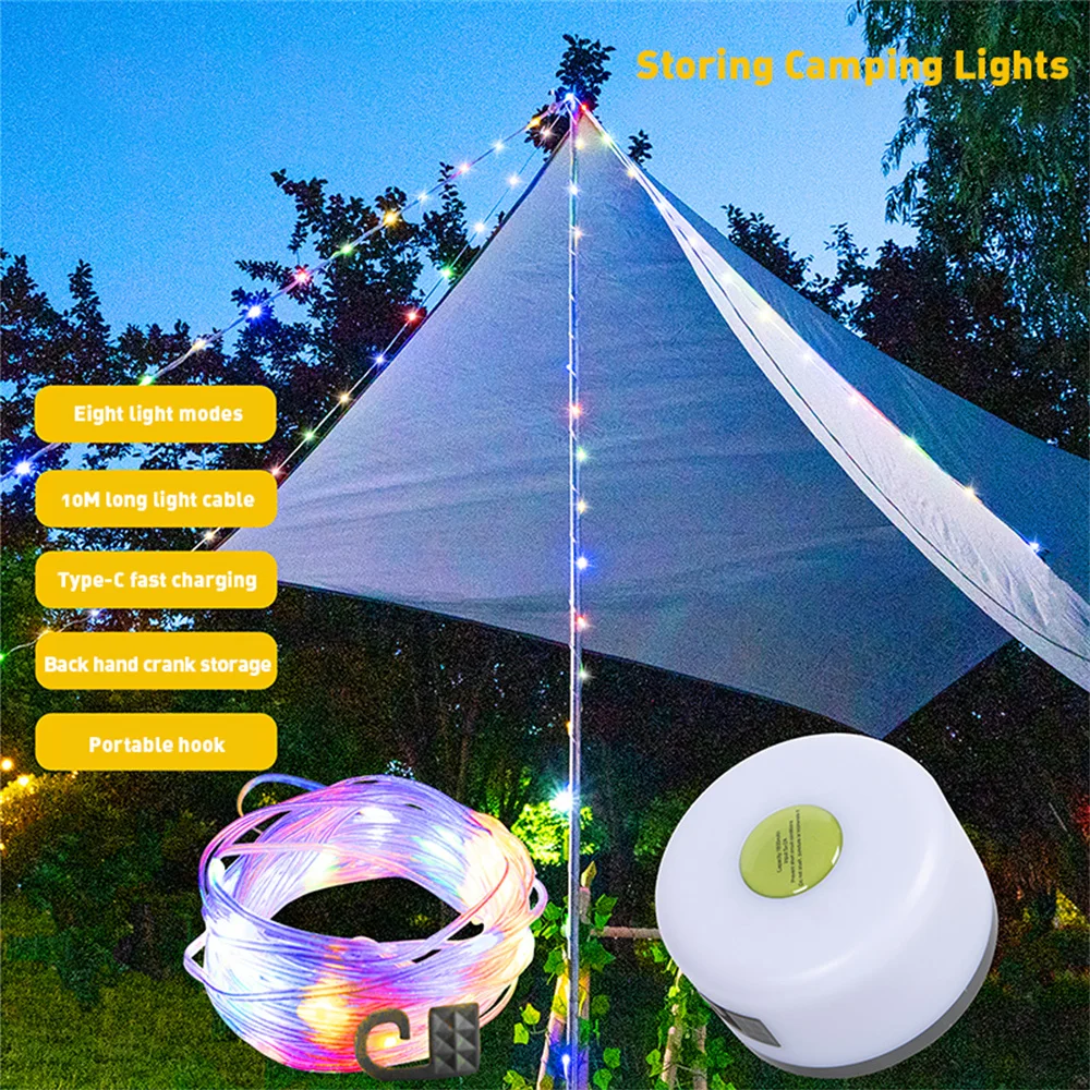 New LED outdoor camping light Type-c charging waterproof leather line portable hanging ceiling tent atmosphere light