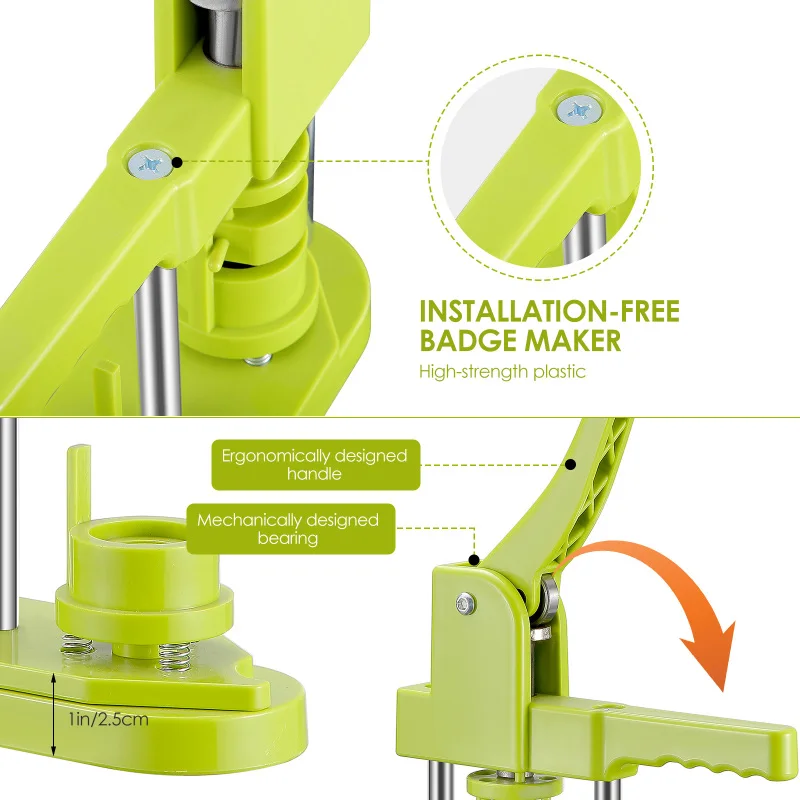Installation-Free Button Maker Machine 25mm(1 In),Pin Badge Punch Press Machine Kit,With Free 500pcs Button Parts&Circle Cutter
