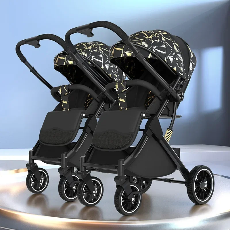 

Twins Baby Stroller Can Sit and Lie Baby Carriage High Landscape Lightweight Collapsible Double Seat Carts 0-4 Years Old