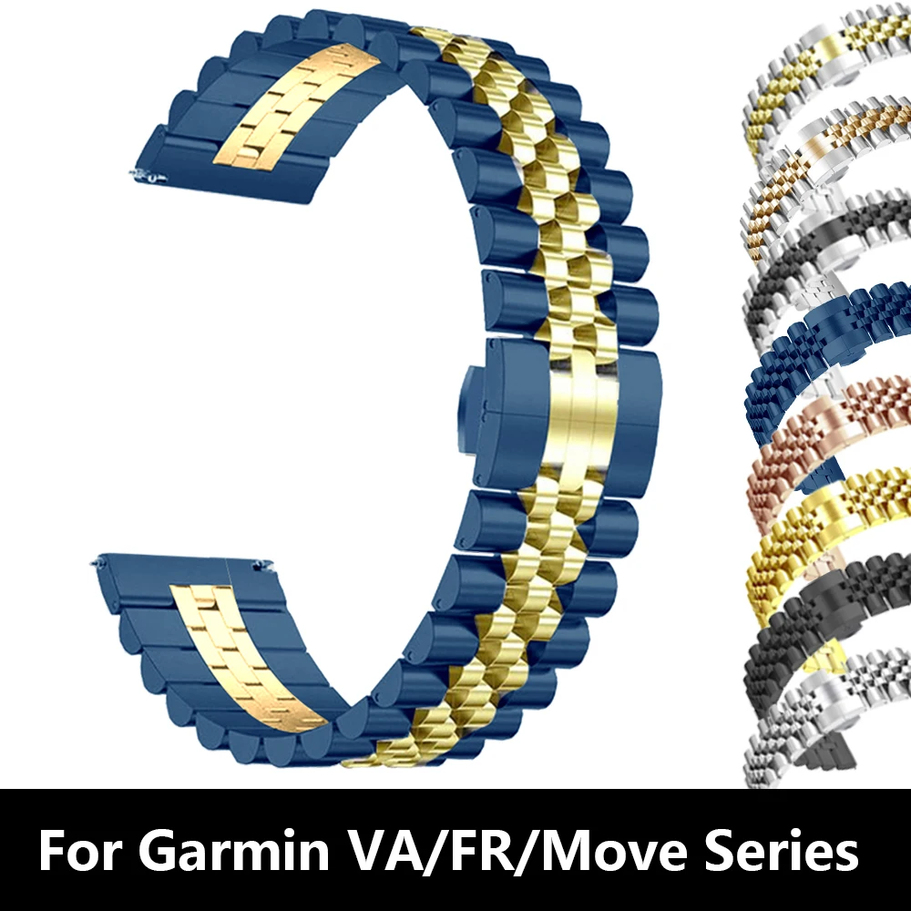 20 22Mm Metal Stainless Steel Watchband For Garmin Forerunner 245/645 Music Watch Strap For Vivoactive 3 Music/Hr Band Wristband