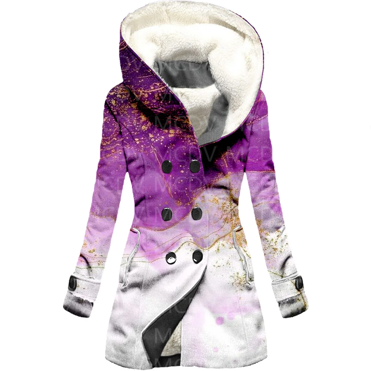 Pink Quicksand 3D Printed Fleece Hooded Cloak Women Thick Warm Coat Women's Winter Warm Overcoat