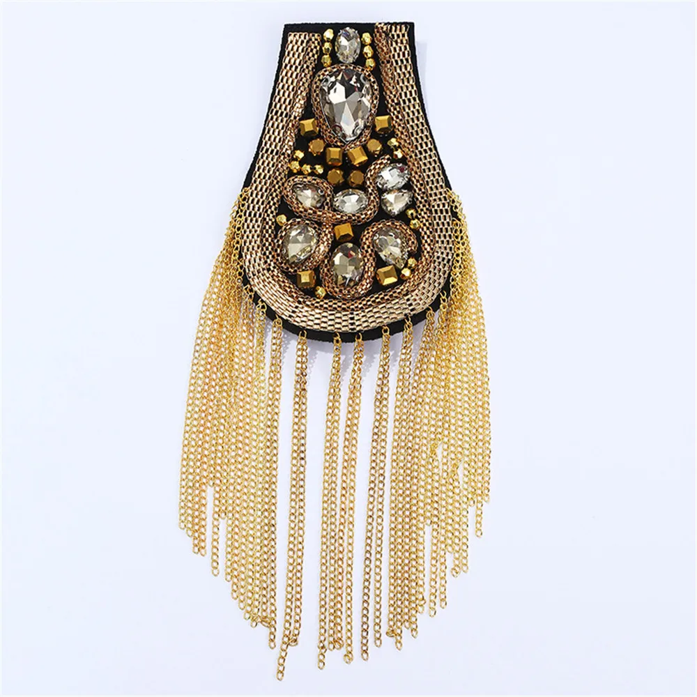 New Fashion Decorative Tassel Rhinestones Shoulder Pad Epaulet Punk Rivet Fringed Shoulder Stamp Brooch Pad Clothing Accessories