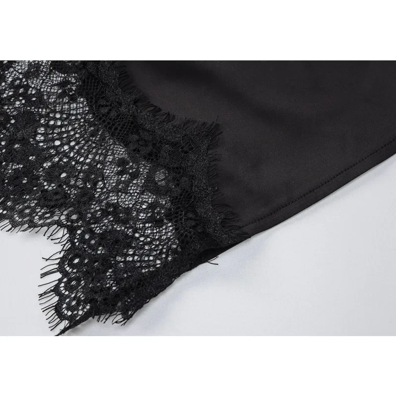 Fashion Spring Sexy Women's Summer Suspender Square Neck Solid Color Dress New Elegant Lace Backless Slim Split Halter Dress