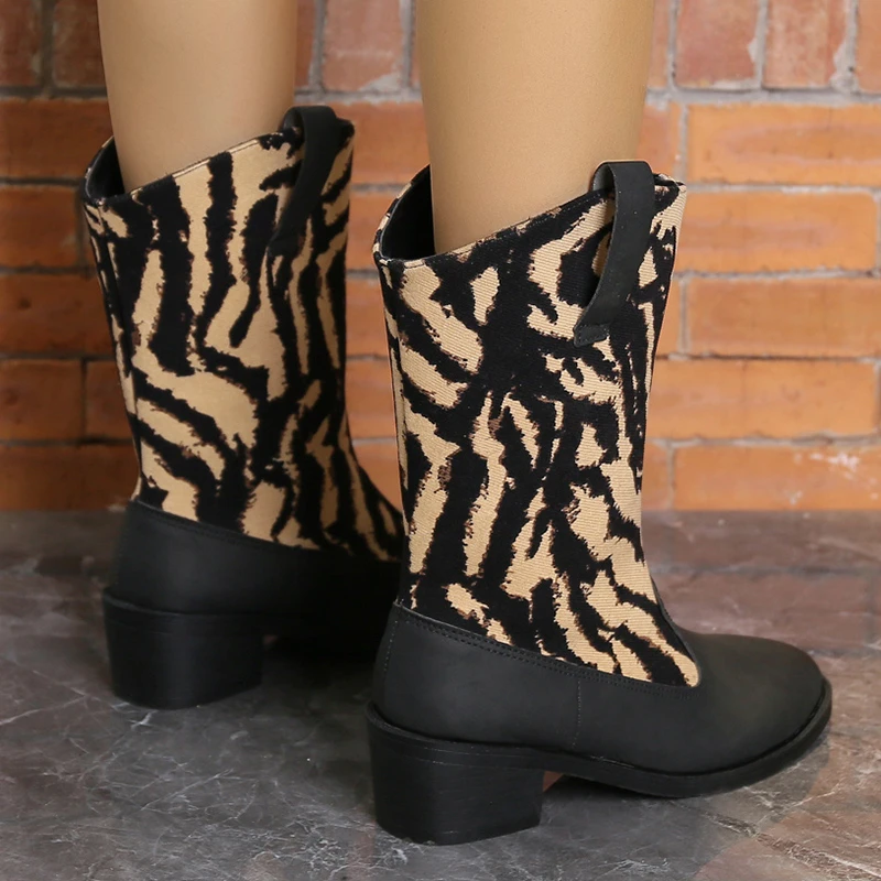 2024 Winter Fashion Women's Chelsea Boots Embroidered Western Cowboy Boots Thick Sole Ethnic Style Long Boots for Women