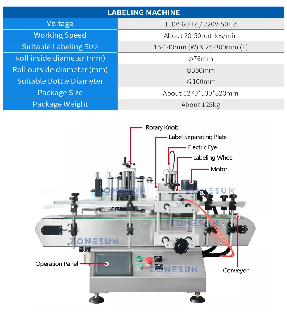 ZONESUN ZS-FAL180D6 4 Nozzles Magnetic Pump Liquid Filling Cap Screwing Round Bottle Labeling Production Line