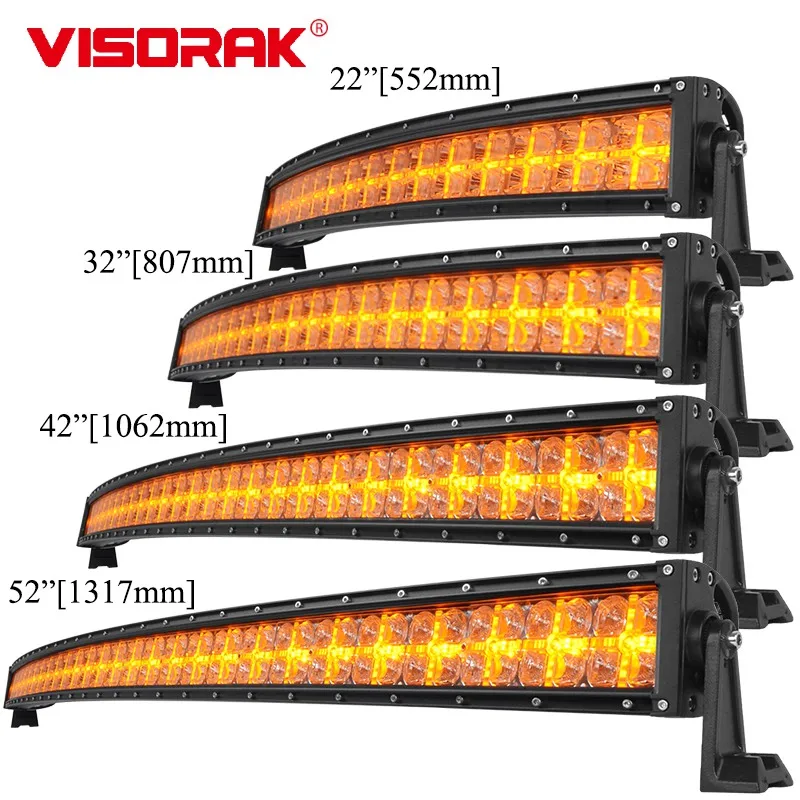 12V 24V 22 32 42 52" Off-road SUV Curved Flood LED Work Light Bar 7D Amber DRL For Jeep Car ATV UTV 4x4 4wd Pickup Truck Lorry led light led light bar