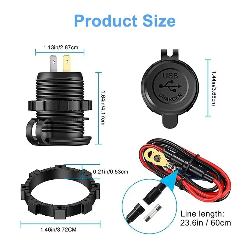 ZEXMTE Presa USB 12V Per Moto Con Doppia Porta Quick Charge 3.0 - Ricarica Rapida 24W - 5