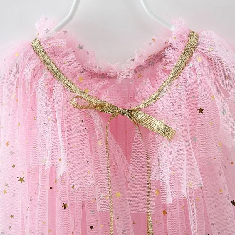 Summer Girl Princess Party Accessories Cloak Snow Queen Elsa Anna Costume Cape Rapunzel Aurora Sequins Tulle Halloween Mantle princess costume