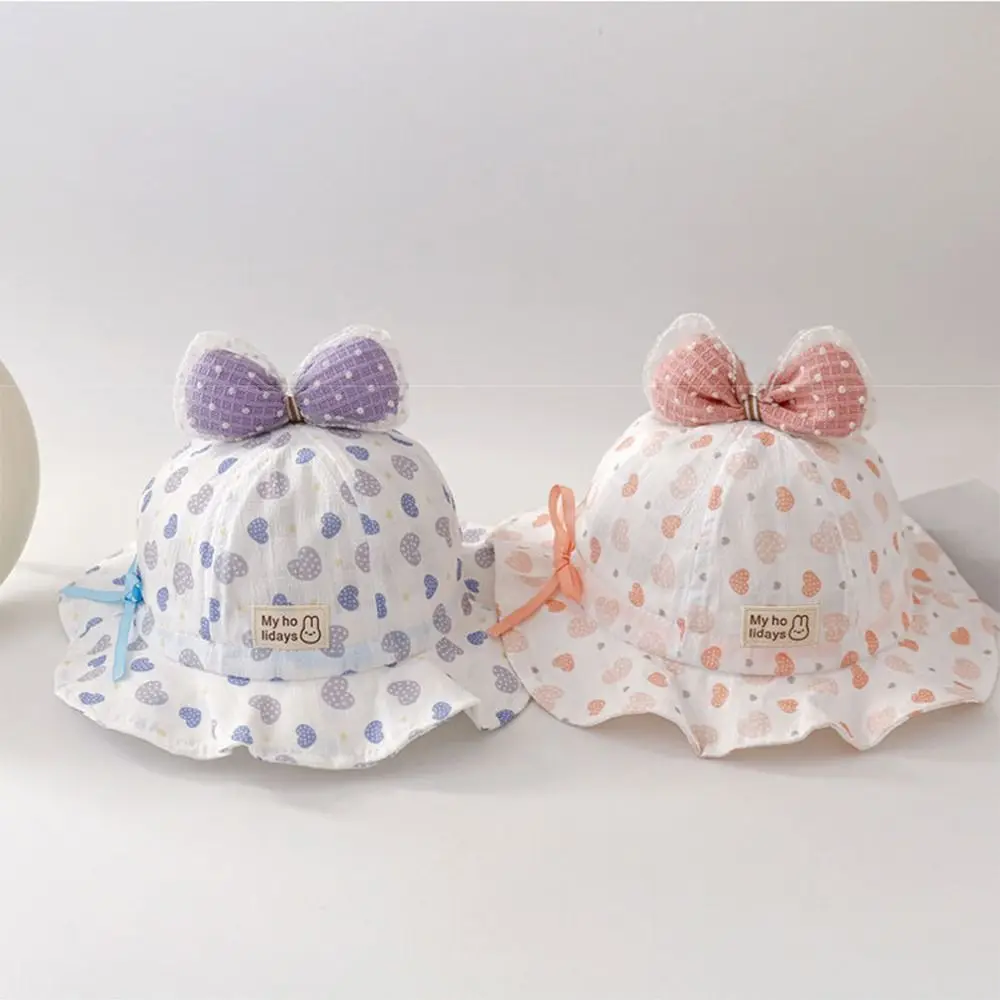 Drawstring Sweet Baby Bucket Hat Adjustable Heart Print Kids Fisherman Hat UV Protection Comfortable Baby Sun Protection Cap