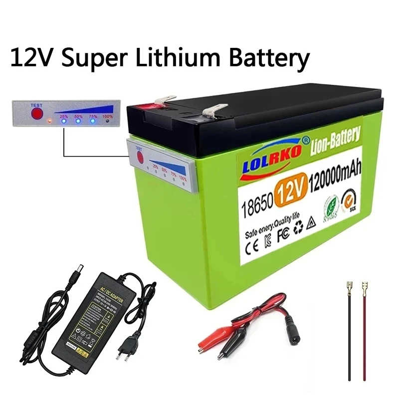 

12V Battery 50Ah 18650 lithium battery pack suitable for solar energy and electric vehicle battery power display+12V3A charger