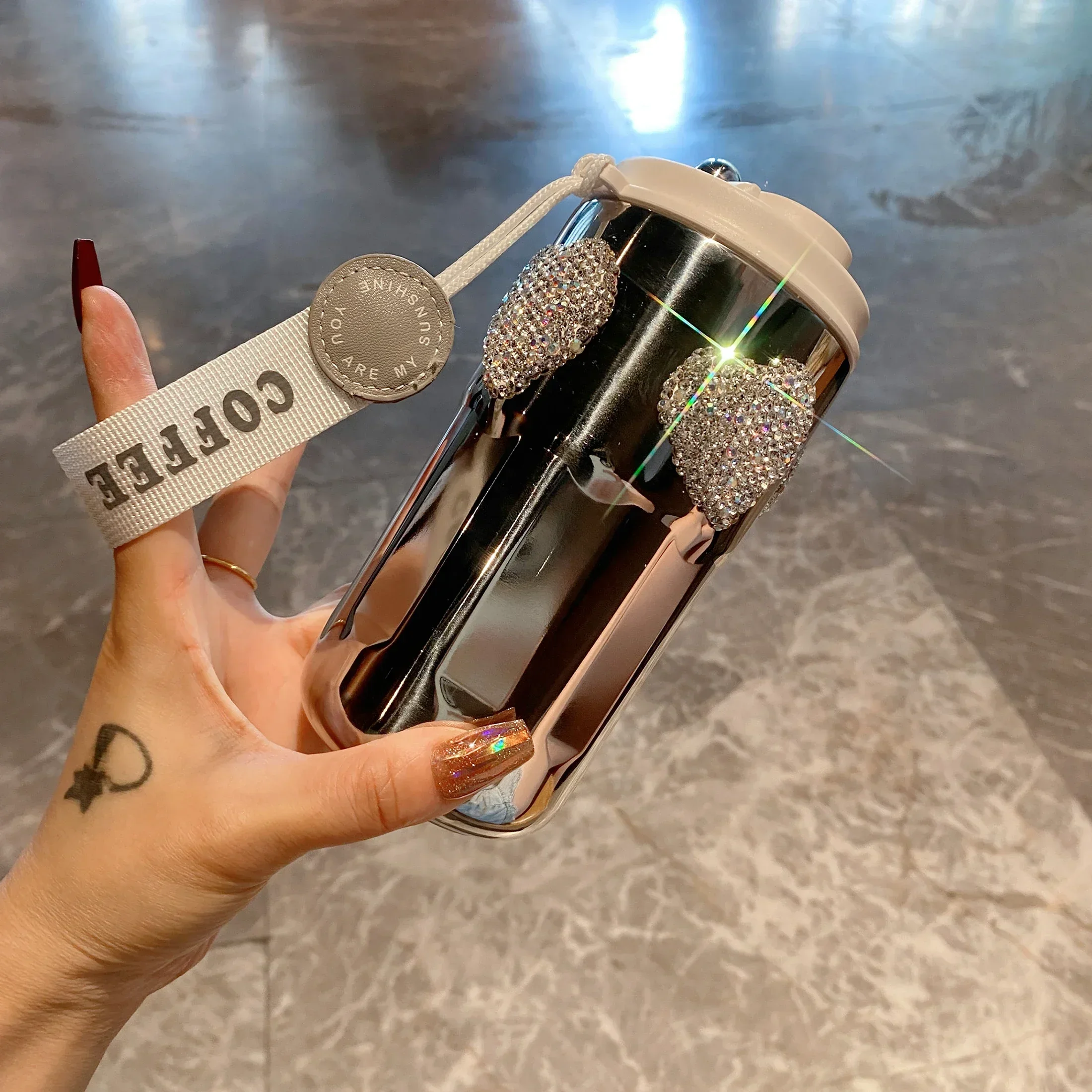 Vaso Fiesta Cristal Forma Oveja Vaso De Diamantes De Imitación Con Tapa Y Pajita Para Café, Vaso De Acero Inoxidable Con Aislamiento Al Vacío, 20oz Vaso Brillante 500ml Tapa Pajita Aislante Regalo