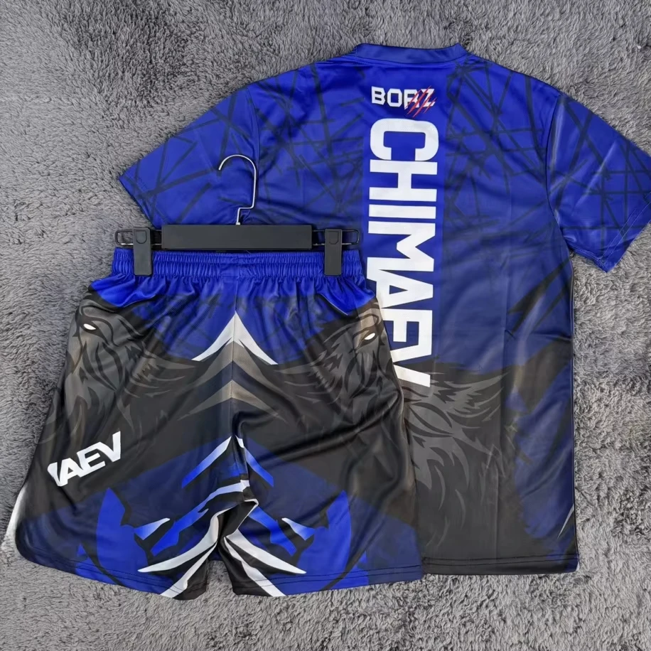 Sommer Neu Khamzat Chimaev MMA Boxkampf T-Shirt Shorts Herren Fitness Atmungsaktiv Schnelltrocknend Wrestling Training Kinder-Set