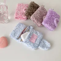 Sac à cartes en peluche motif léopard pour fille, porte-monnaie à fermeture éclair, sac de haute beauté pendentif, petit portefeuille, porte-carte de repas pour étudiant, porte-carte d'identité 1