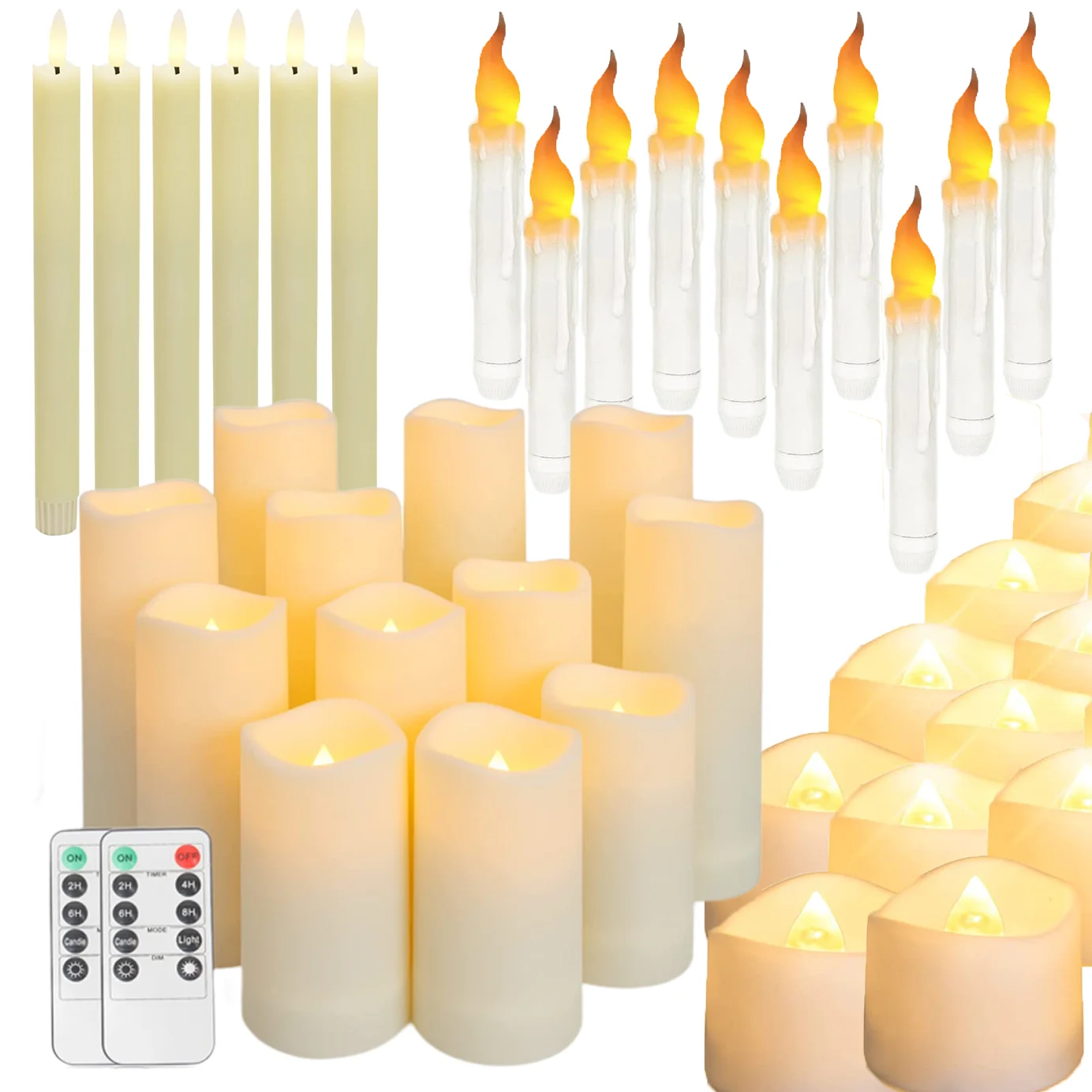 Juego De 6 Velas Cónicas Sin Llaa Doradas Con Teporizador Reoto