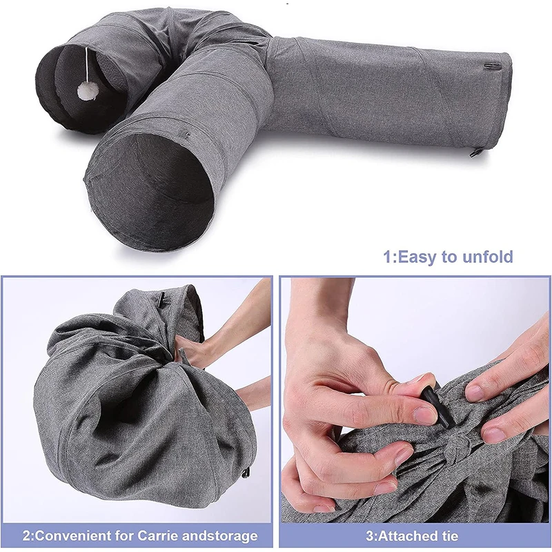 Title 6, 3 Way Collapsible Cloth Pet Tunnel Tube Toy Cat...