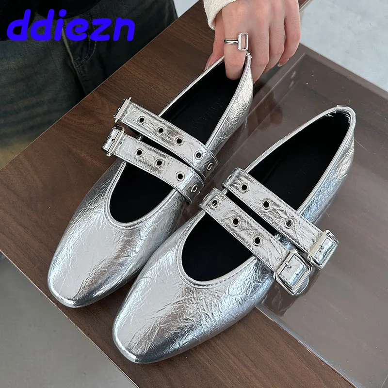 Fashion Buckle Strap Women Flats Mary Janes Round Toe Luxury Female Footwear Ballet Flats