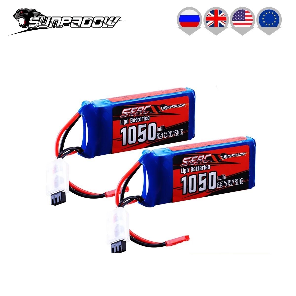 

2/4pcs SUNPADOW 2S 1050mAh Lipo Battery 7.4V 20C with JST Plug for RC Airplane Quadcopter Helicopter Drone FPV Model Racing