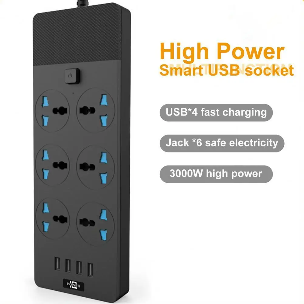 

T12 Power Strip Multifunctional High Power 3000W EU/UK Plug Smart Power Socket Adapter with 4 USB Ports for Home