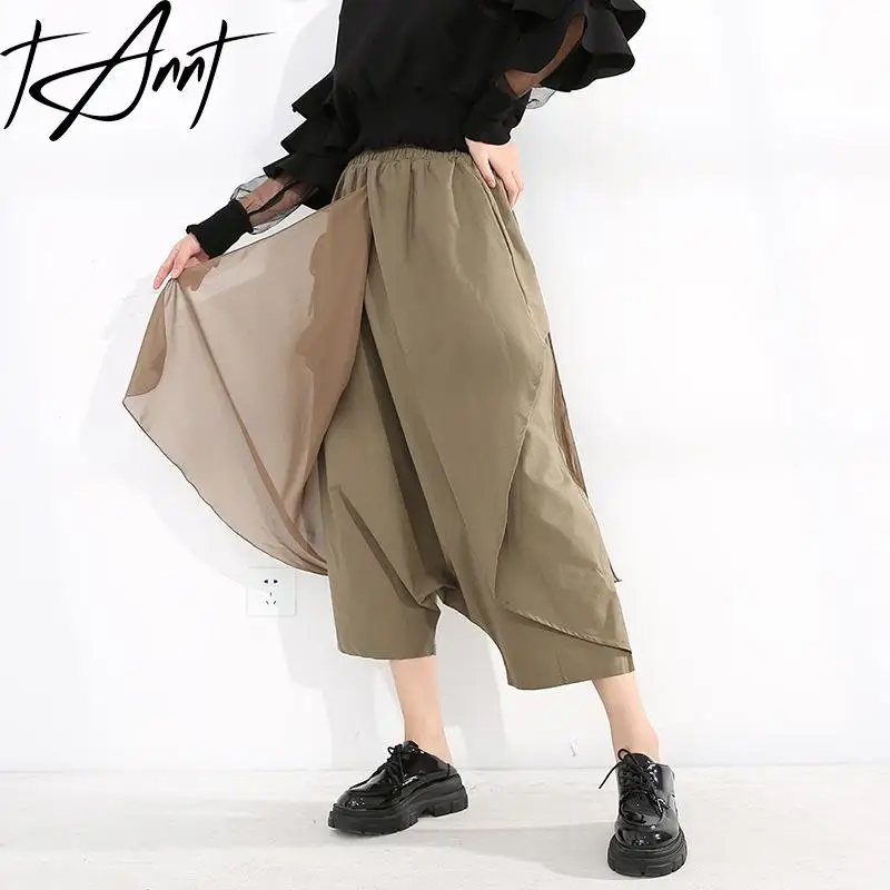 

Tannt Women Pant Asymmetry Patchwork Wide Leg Pants Irregular Fake Two Harem Pants Black Khaki Sweatpants Women 2023 New