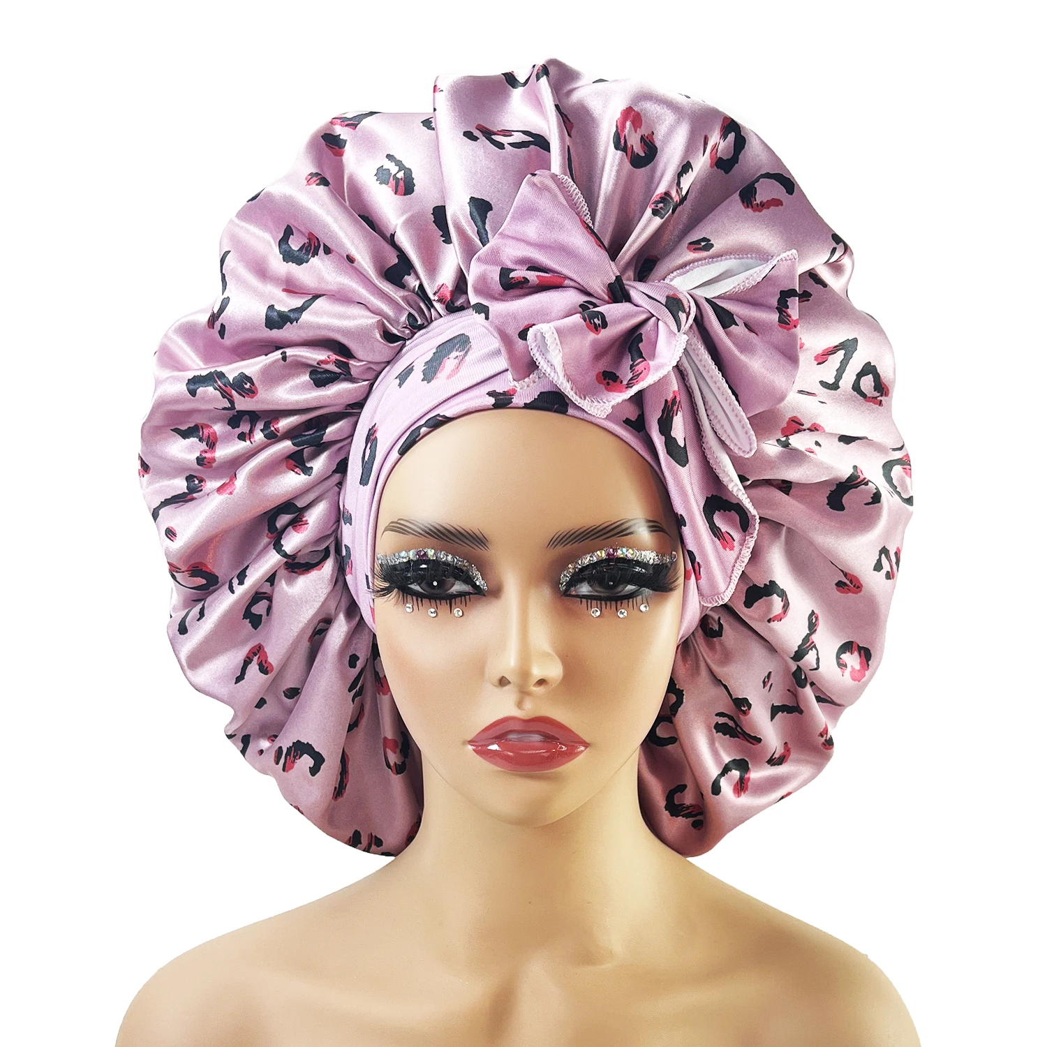 New Large Satin Bonnet Silk Night Sleeping Cap With Head Tie Band Bonnet Edge Wrap For Women Curly Braid Hair 4