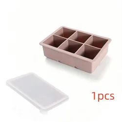 Premium Silicone Ice Cube Tray with Lid - Large Square Mold for Whiskey, Cocktails, Soups, and Treats, BPA Free (Pink)